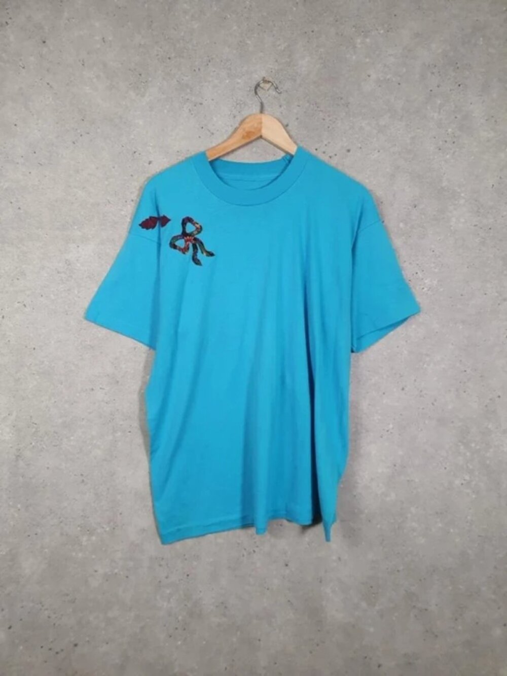 Bright Blue Chest Embroidered Graphic Tee